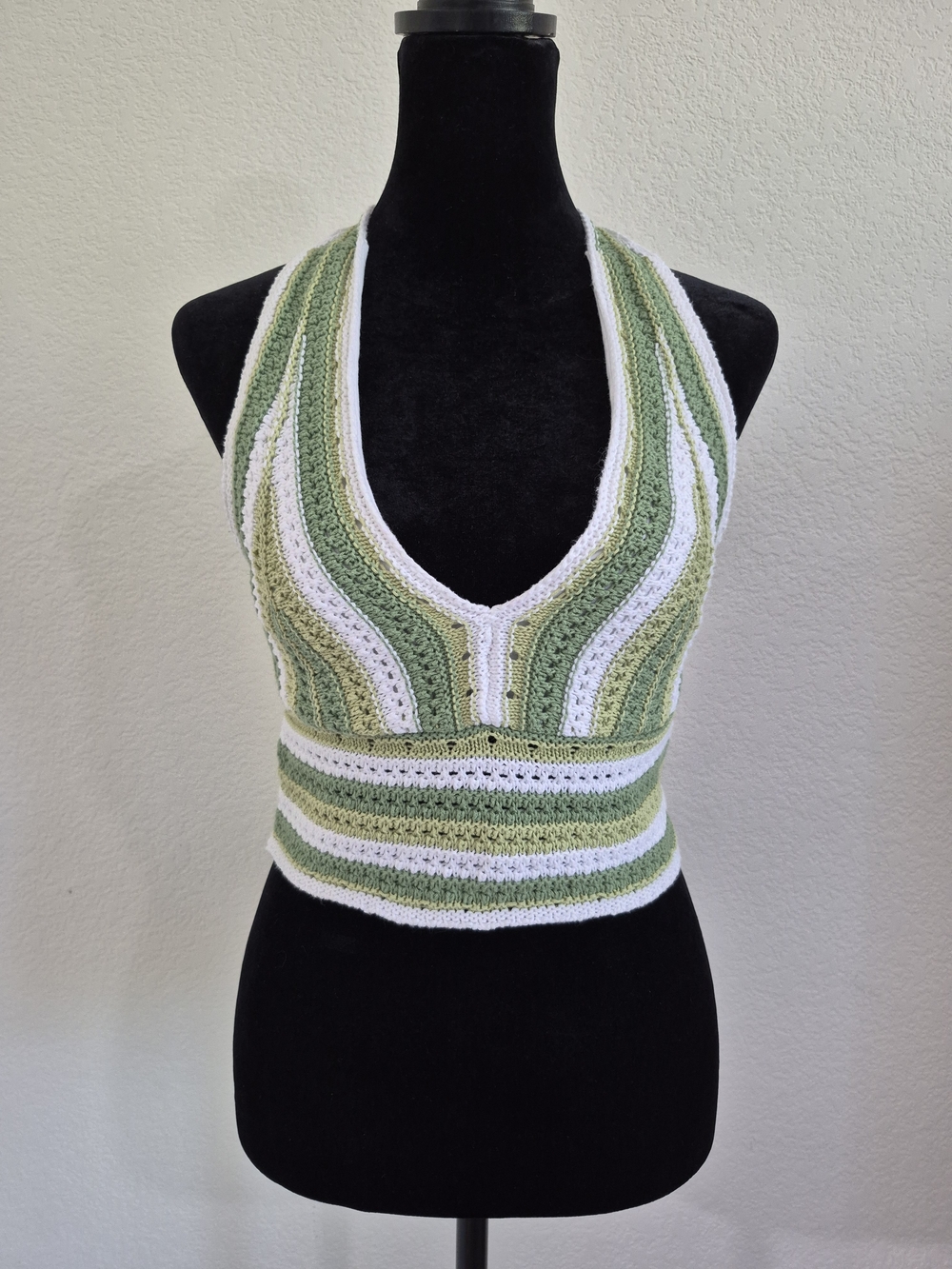 Hollister Green and White Crochet Halter Camisole
